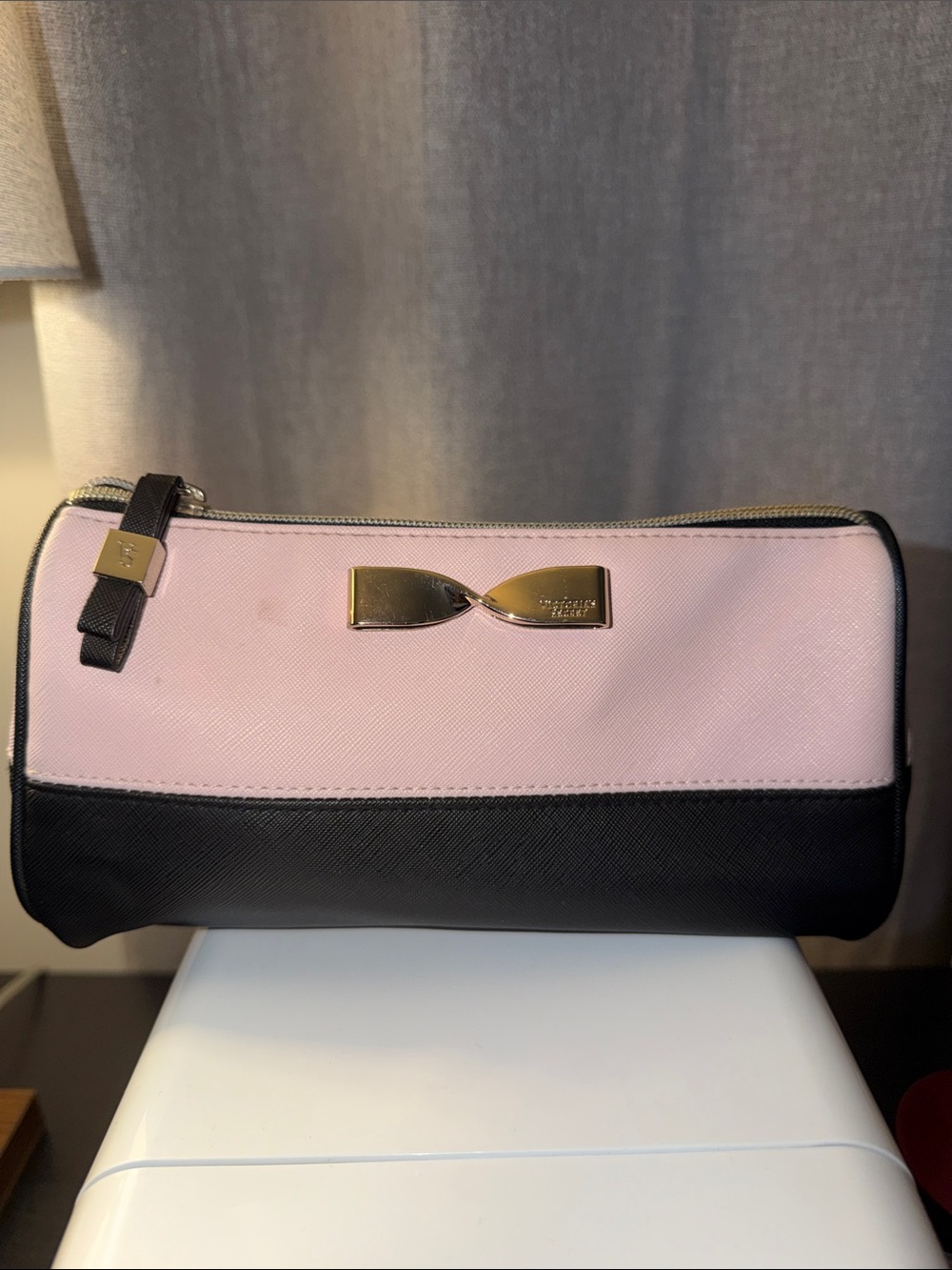 Victoria's Secret Pink and Black Bow Zip Cosmetic Case